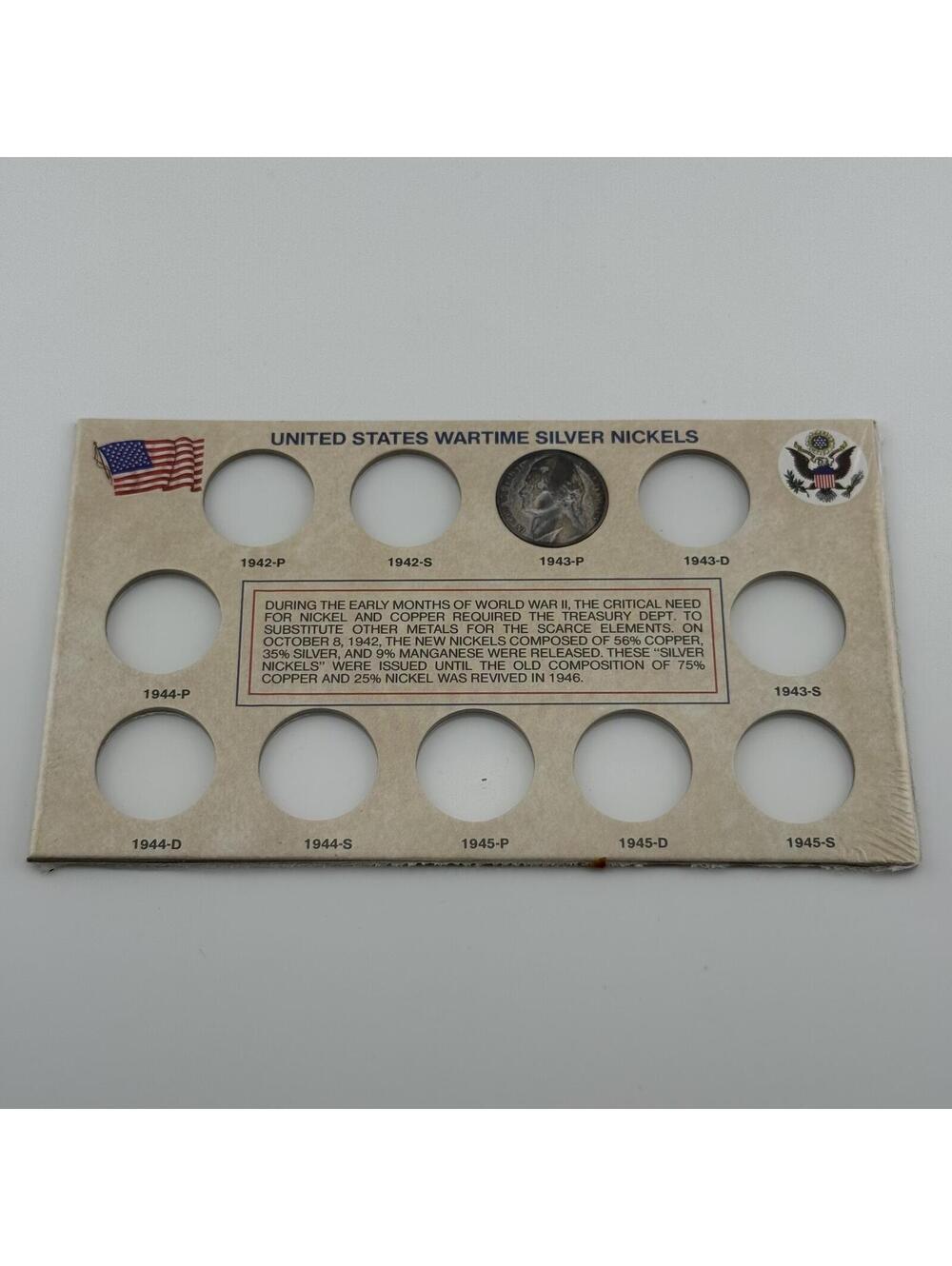 UNITED STATES WARTIME SILVER NICKELS 1943-P in SEALED CARD